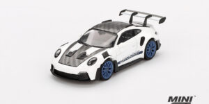 1:64 Scale. Porsche 911 (992) GT3 RS Weissach Package White with Indigo Blue MINI GT